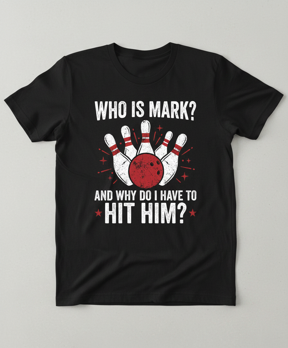 Funny Bowling Pun Who Is Mark? Design T-Shirt - Black