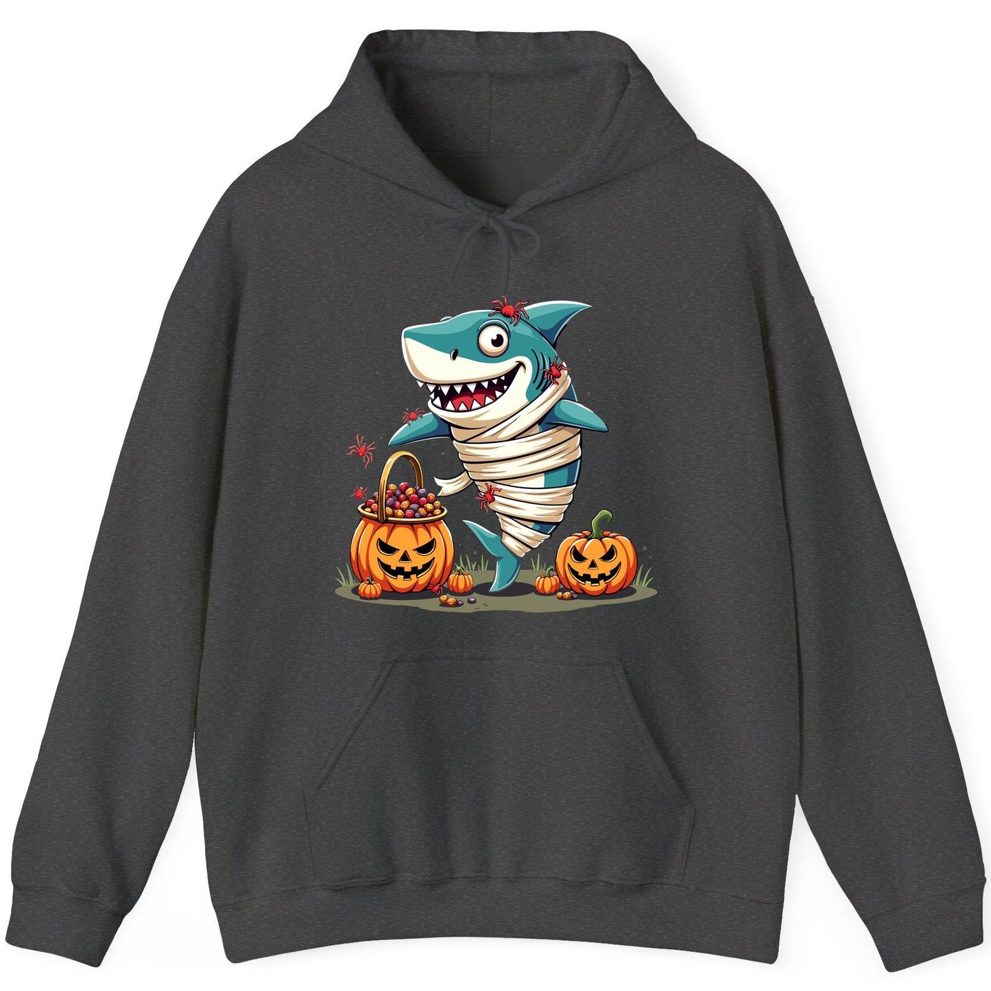 Mummy Shark Halloween shark Hoodie Dark Heather product mockup