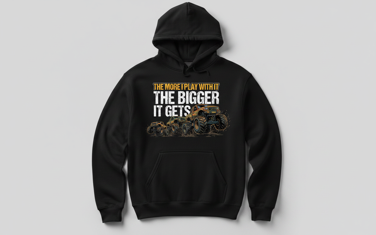 The More I Play With It The Bigger It Gets Monster Truck Hoodie - Black