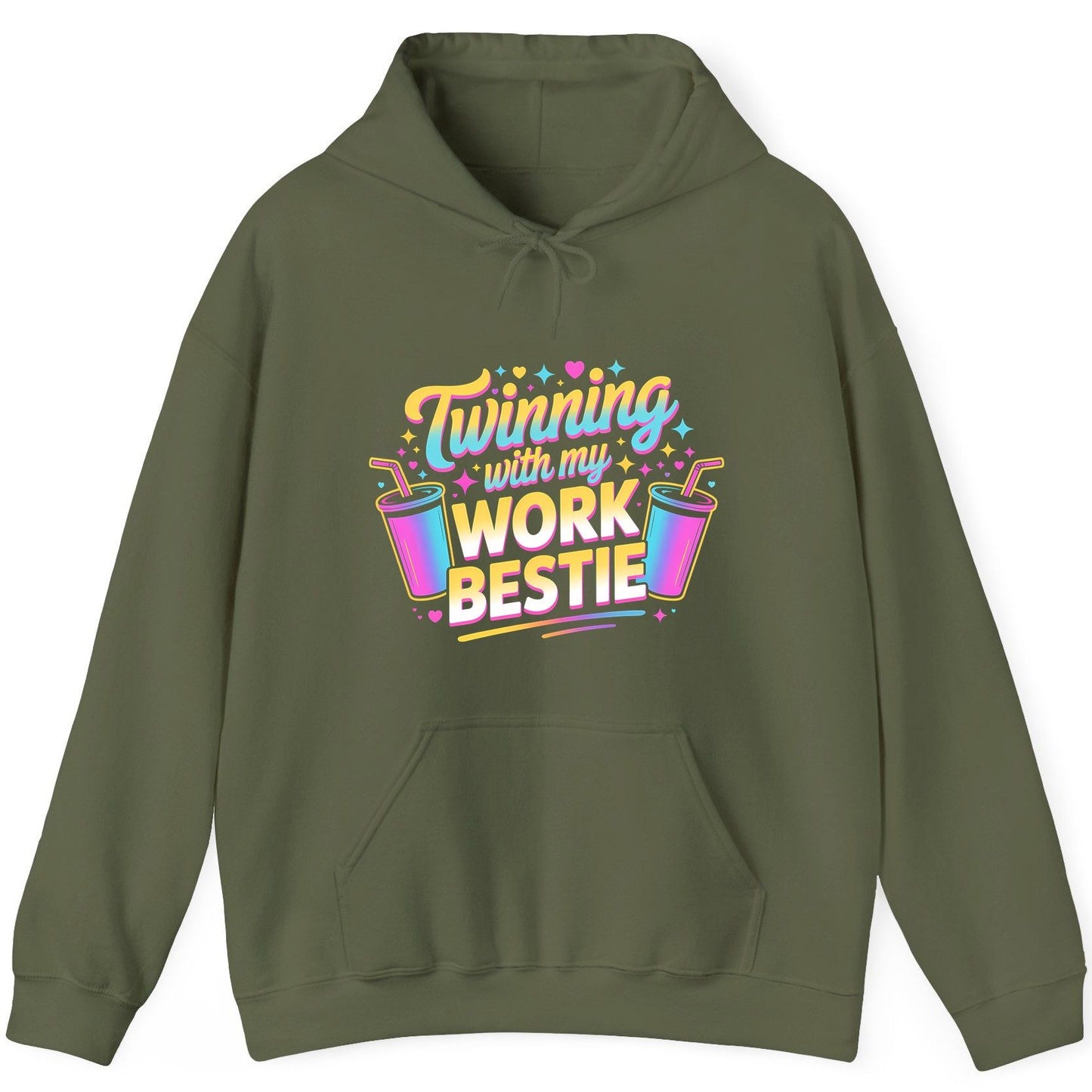 Twinning with My Work Bestie work friendship Hoodie Military Green product mockup