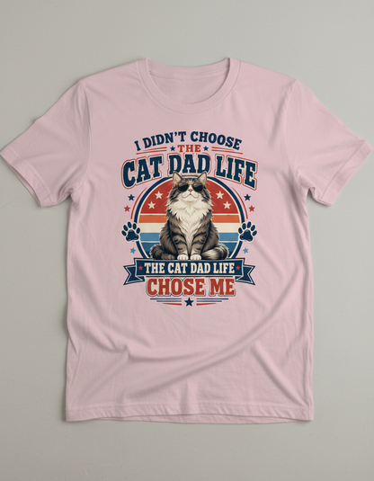 Funny Cat Dad Life Chose Me Vintage Design T-Shirt - Light Pink