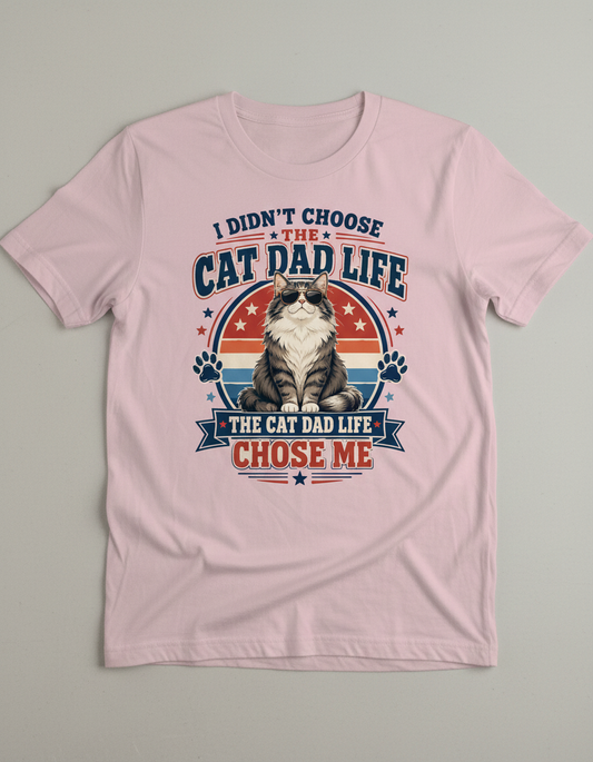 Funny Cat Dad Life Chose Me Vintage Design T-Shirt - Light Pink