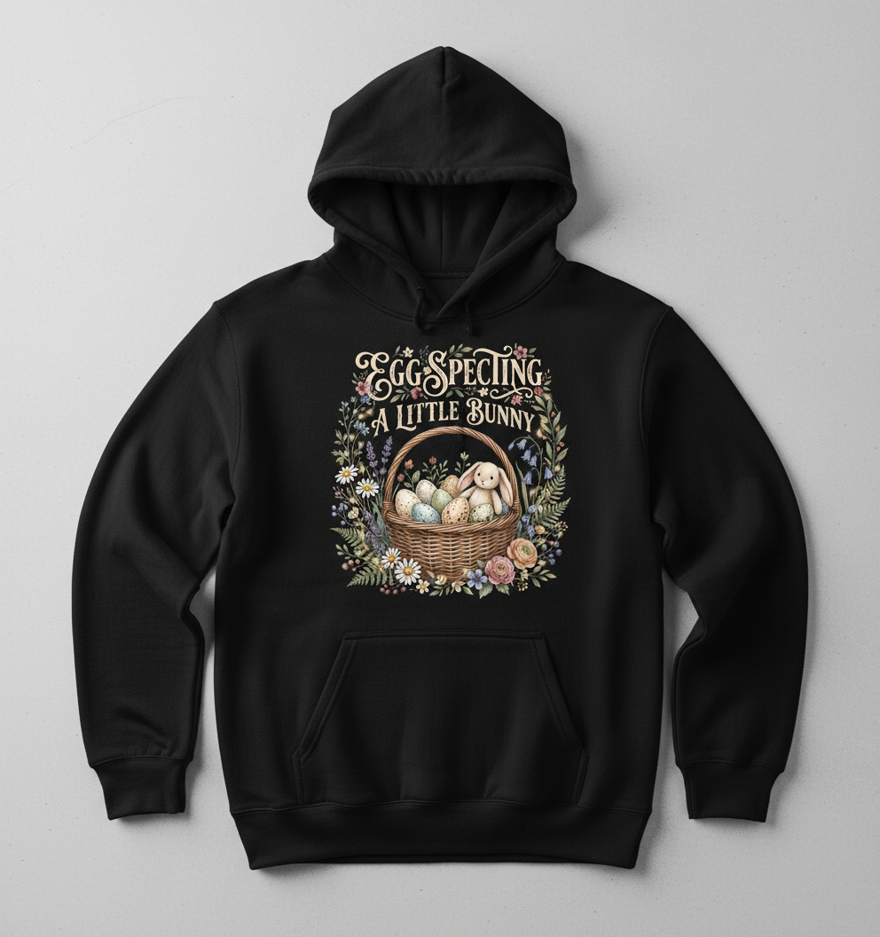 Egg-specting A Little Bunny Pregnancy Announcement Hoodie - Black