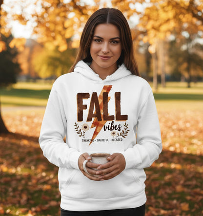 Fall Vibes Thankful Grateful Blessed autumn Hoodie White lifestyle mockup