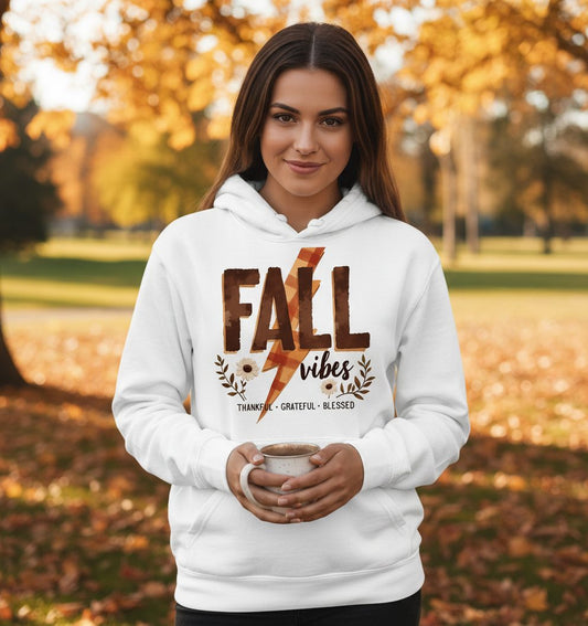 Fall Vibes Thankful Grateful Blessed autumn Hoodie White lifestyle mockup
