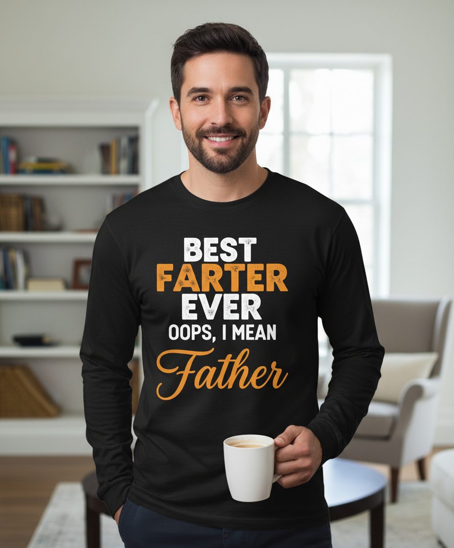 Best Farter Ever Oops, I Mean Father fatherhood humor Long Sleeve Tee Black lifestyle mockup