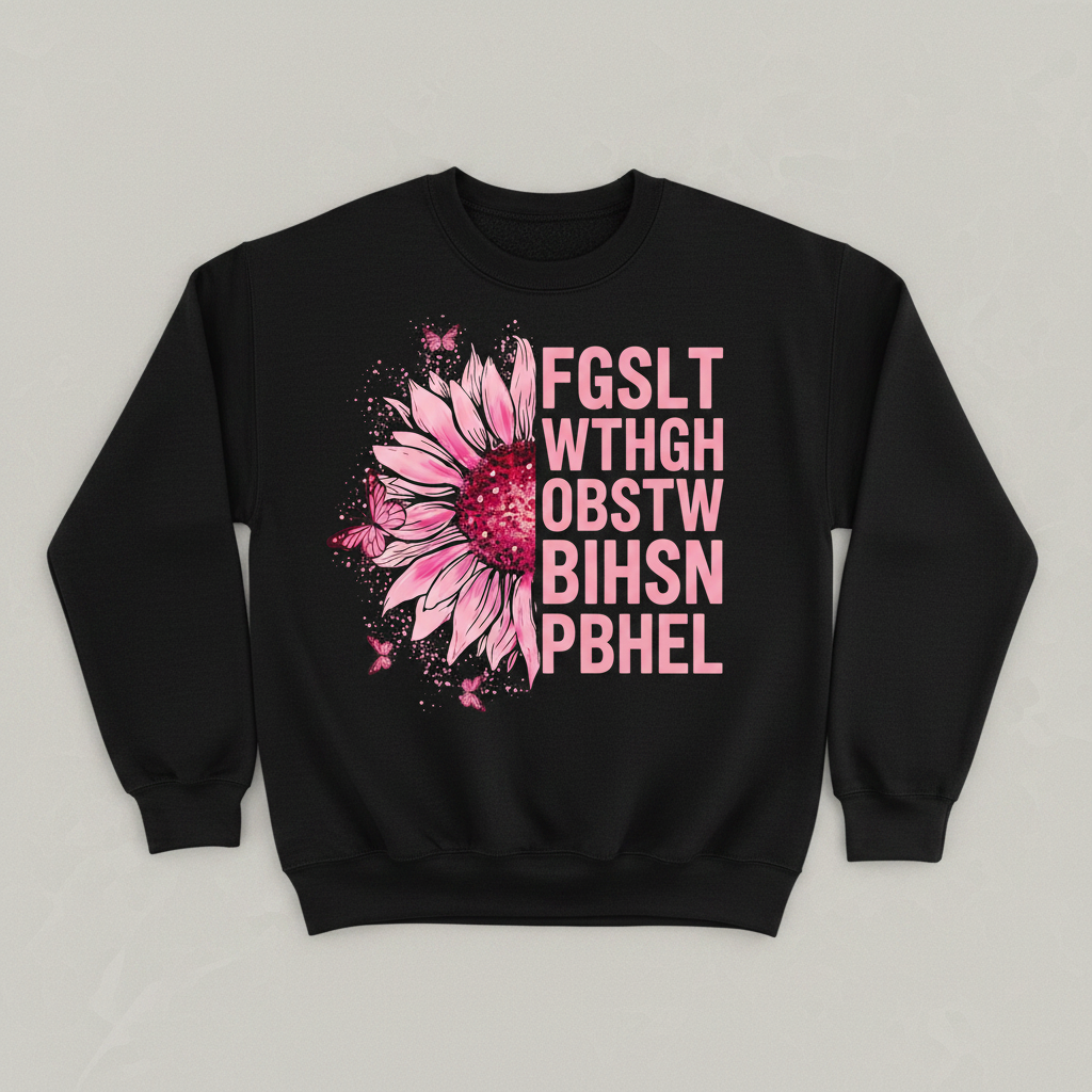 Breast Cancer Awareness Pink Sunflower Eye Chart Sweatshirt - Black