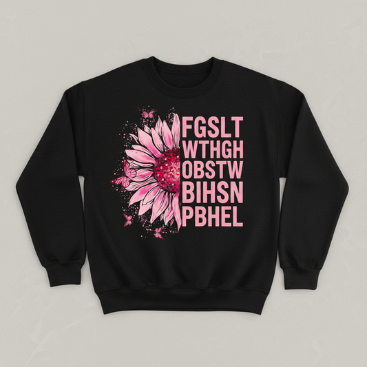 Breast Cancer Awareness Pink Sunflower Eye Chart Sweatshirt - Black