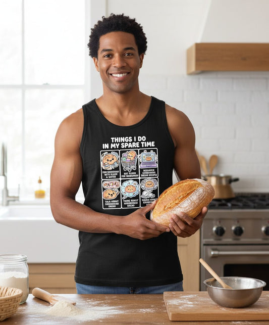 Things I Do in My Spare Time sourdough bread baking Tank Top Black lifestyle mockup
