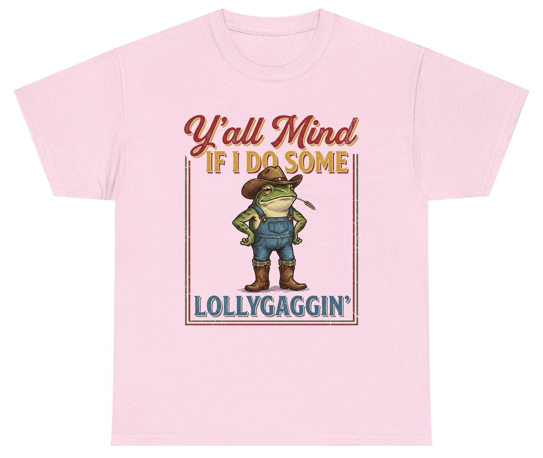 Y'all Mind If I Do Some Lollygaggin' Funny Cowboy Frog Youth T-Shirt - product mockup - Light Pink