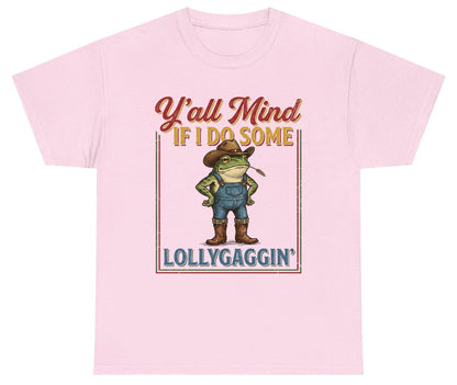 Y'all Mind If I Do Some Lollygaggin' Funny Cowboy Frog Youth T-Shirt - product mockup - Light Pink