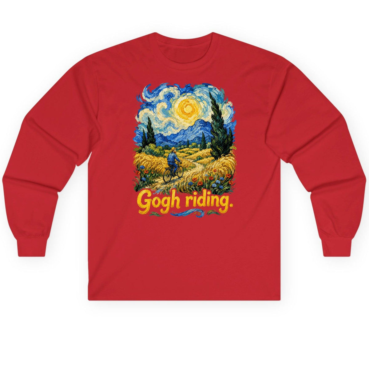 Gogh Riding van gogh art parody Long Sleeve Tee Red product mockup