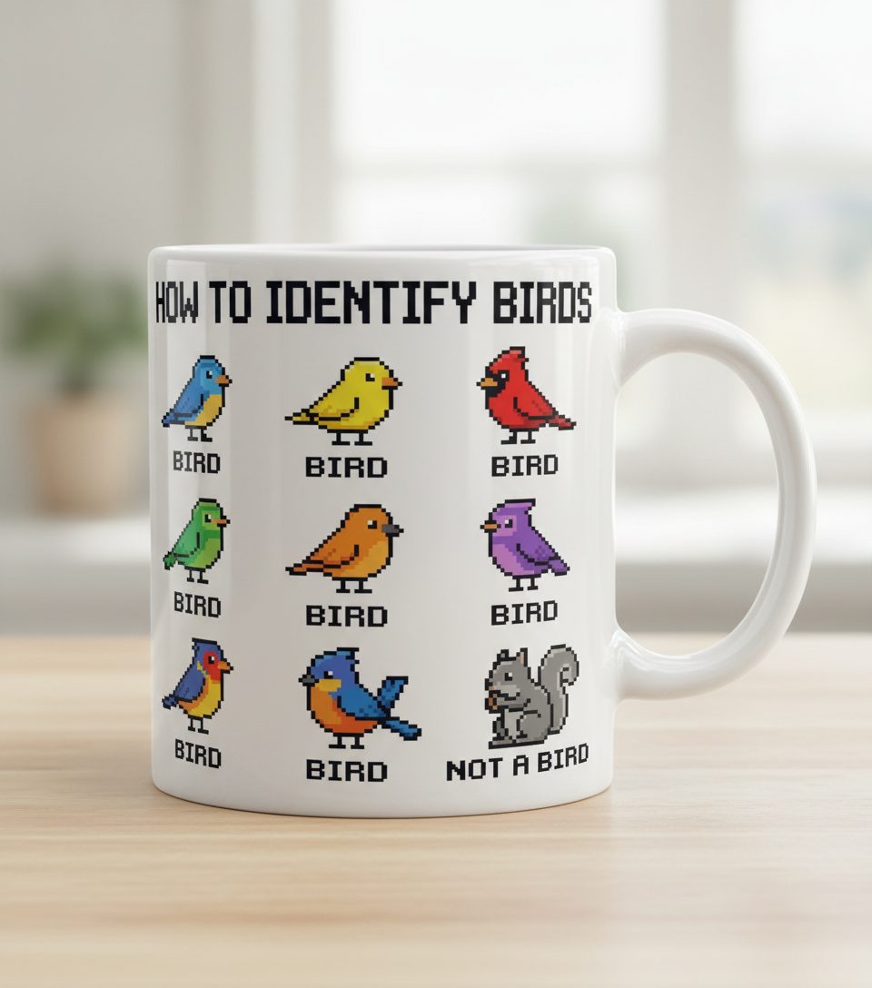 HOW TO Identify BIRDS Funny Birdwatching White Mug - product mockup - White