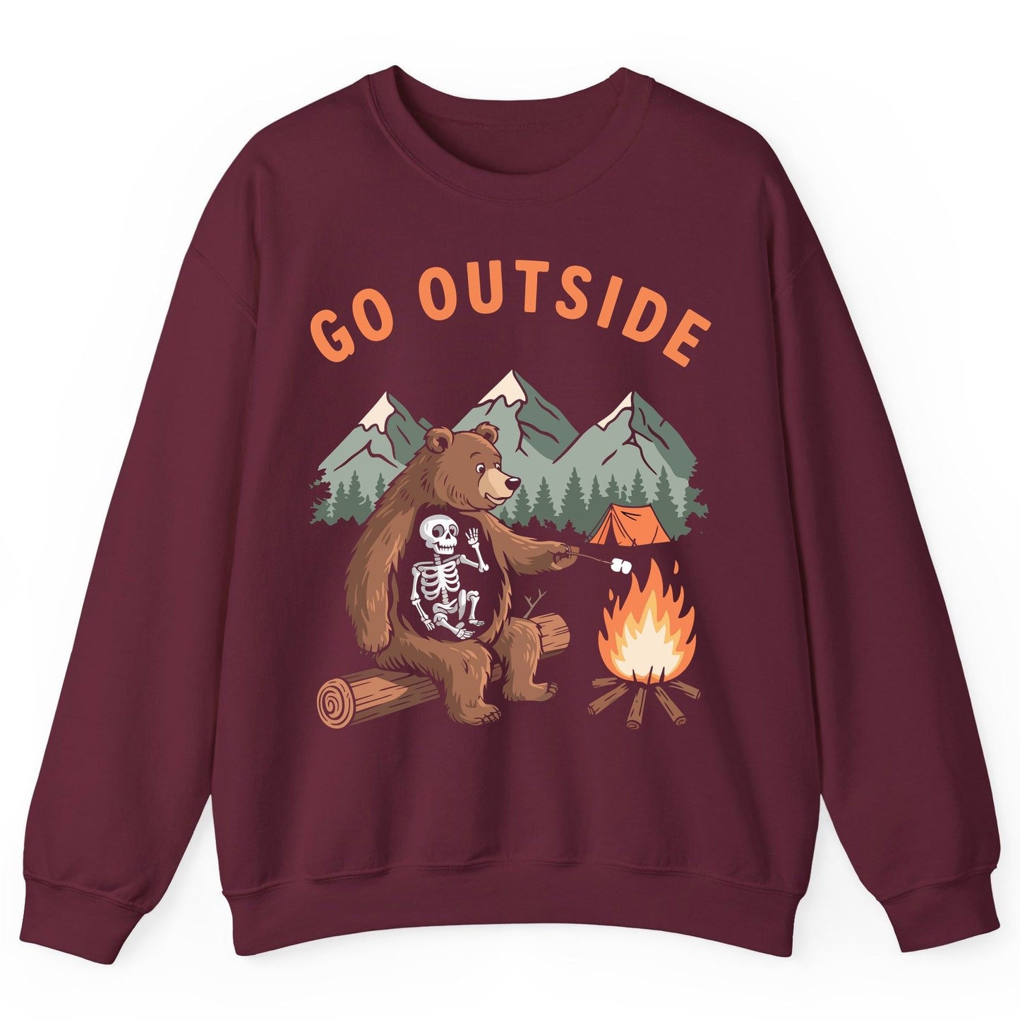 Go Outside funny bear Sweatshirt Maroon product mockup