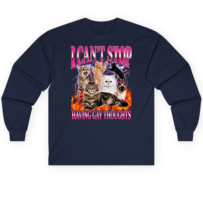 I Can't Stop Having Gay Thoughts cats Long Sleeve Tee Navy product mockup