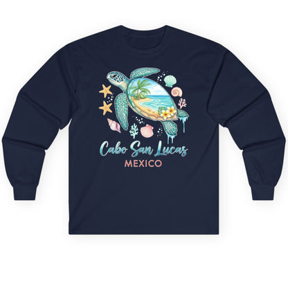 Cabo San Lucas Mexico sea turtle Long Sleeve Tee Navy product mockup