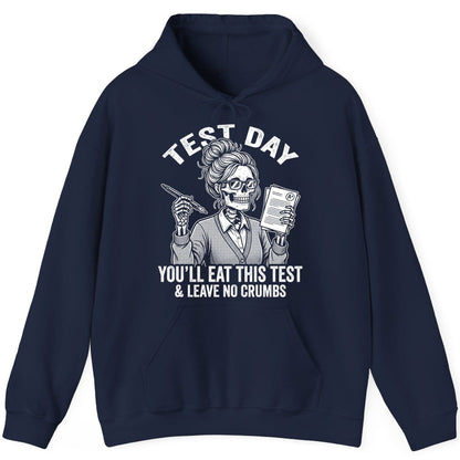 You'll Eat This Test & Leave No Crumbs Funny Day Hoodie - product mockup - Navy