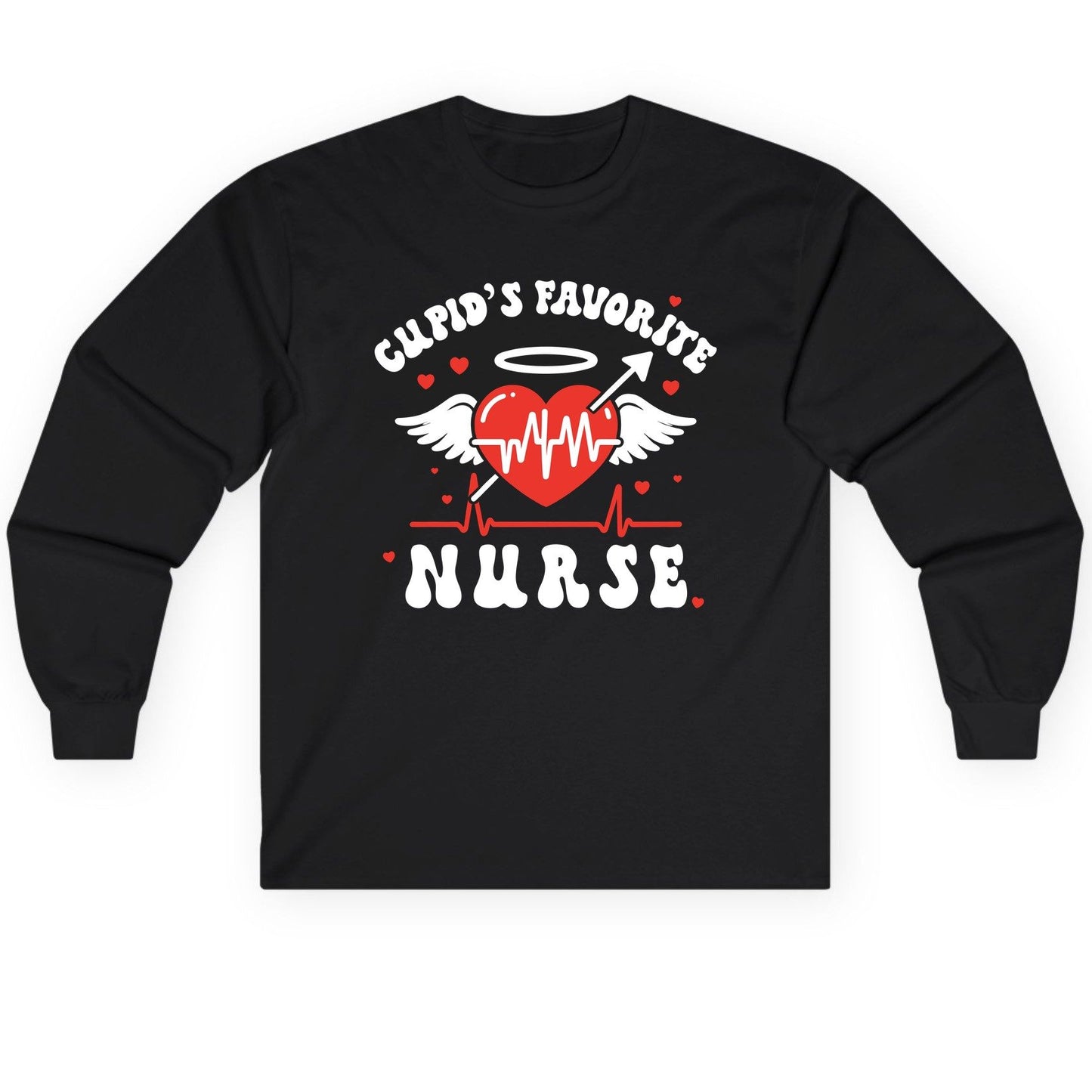 Cupid's Favorite Nurse nursing Long Sleeve Tee Black product mockup