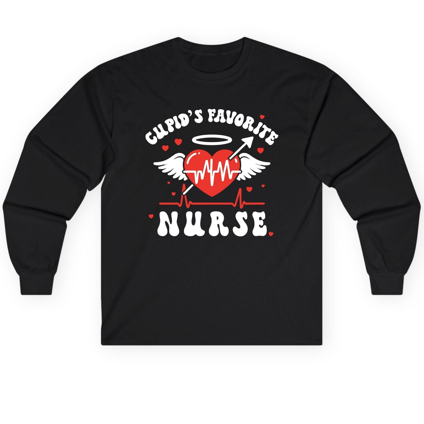 Cupid's Favorite Nurse nursing Long Sleeve Tee Black product mockup