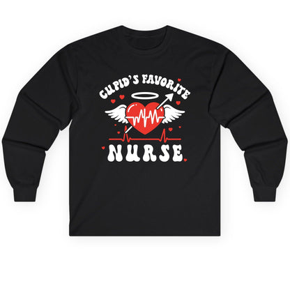 Cupid's Favorite Nurse nursing Long Sleeve Tee Black product mockup
