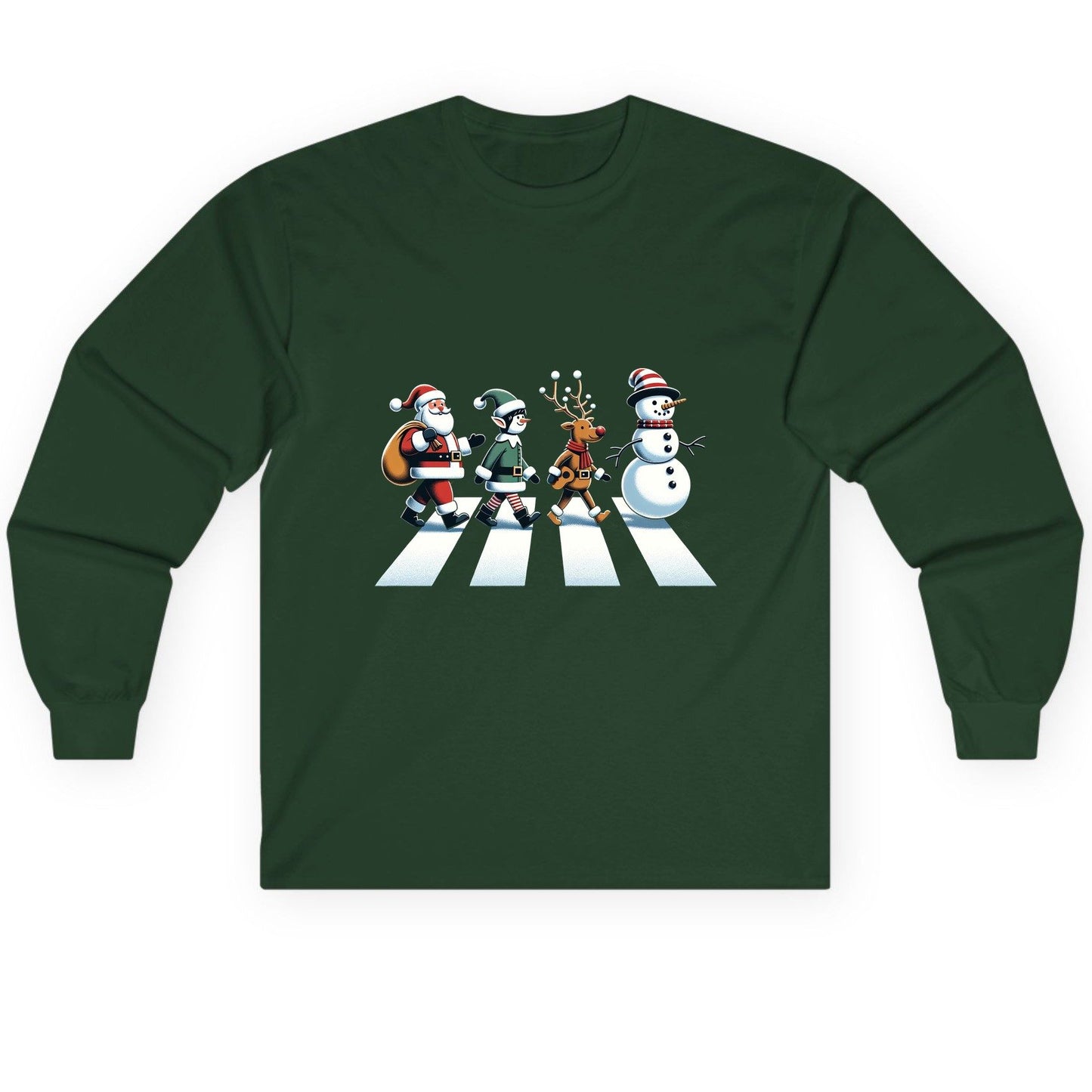 Christmas Abbey Road Parody Christmas abbey road parody Long Sleeve Tee Forest Green product mockup