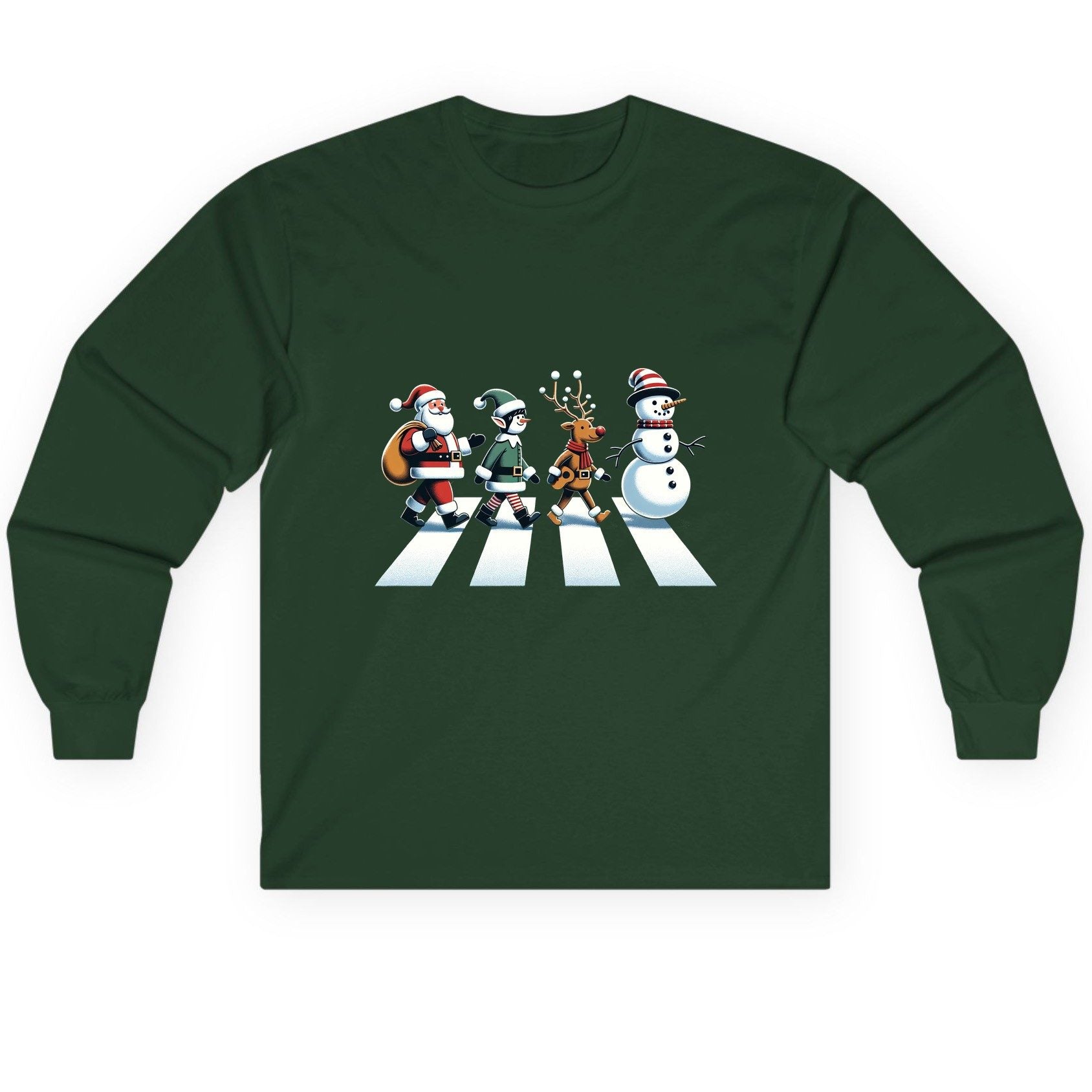 Christmas Abbey Road Parody Christmas abbey road parody Long Sleeve Tee Forest Green product mockup