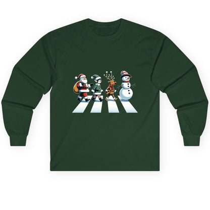 Christmas Abbey Road Parody Christmas abbey road parody Long Sleeve Tee Forest Green product mockup