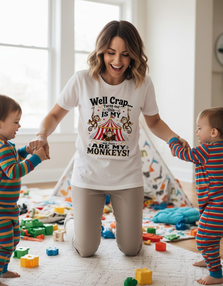 Well Crap Turns Out This IS MY CIRCUS and Those ARE MY Monkeys T-Shirt - lifestyle model mockup - White