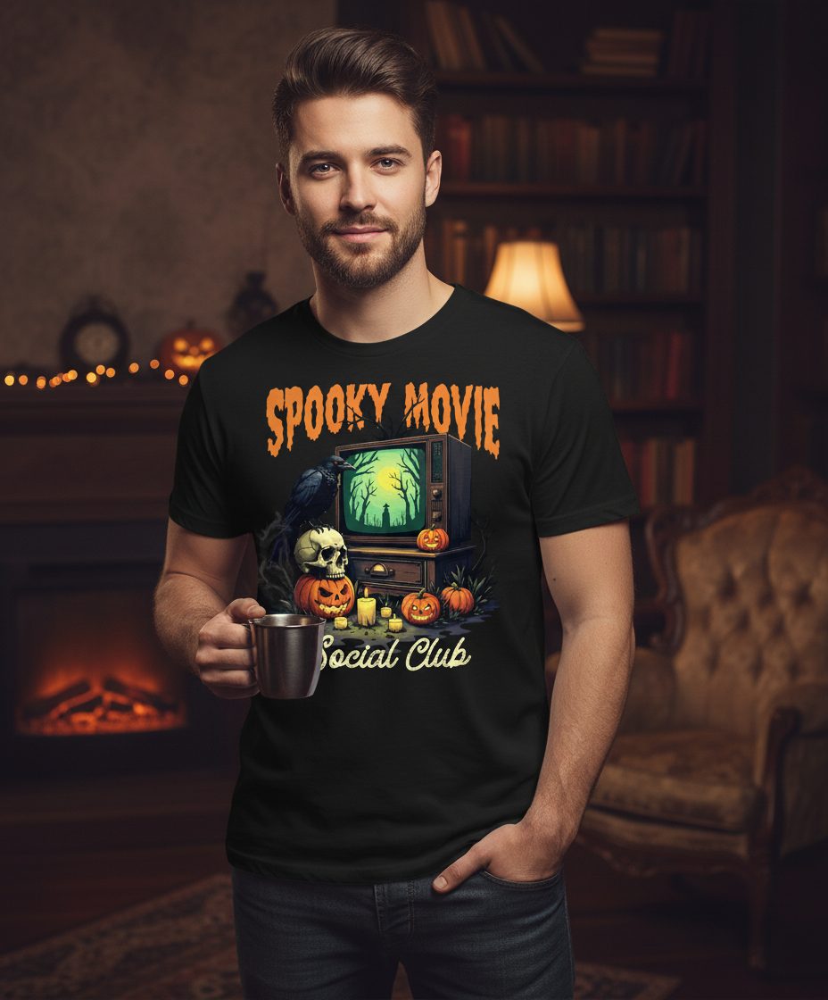 Spooky Movie Social Club Halloween T-Shirt Black lifestyle mockup