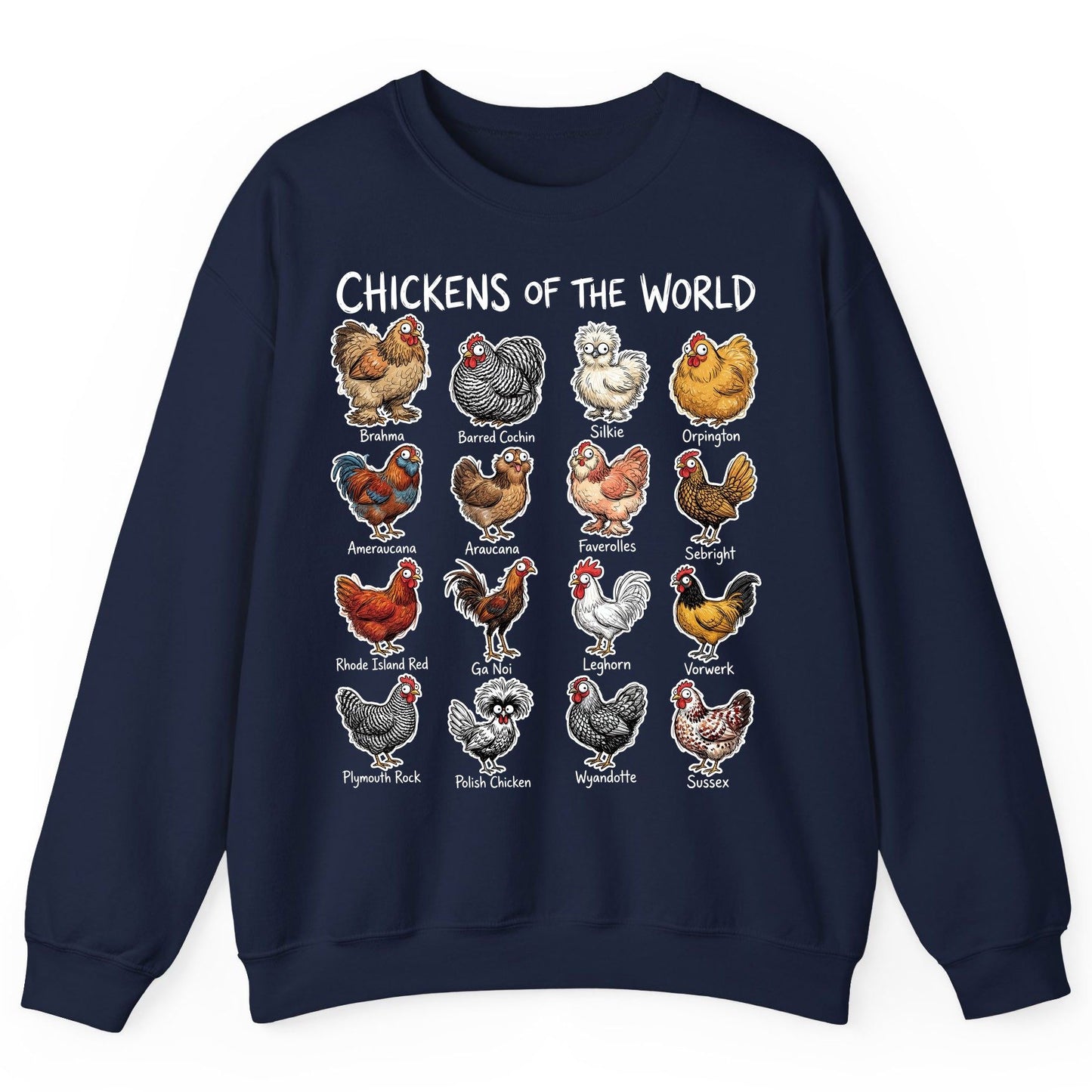 Chickens of the World chicken breeds Sweatshirt Navy product mockup