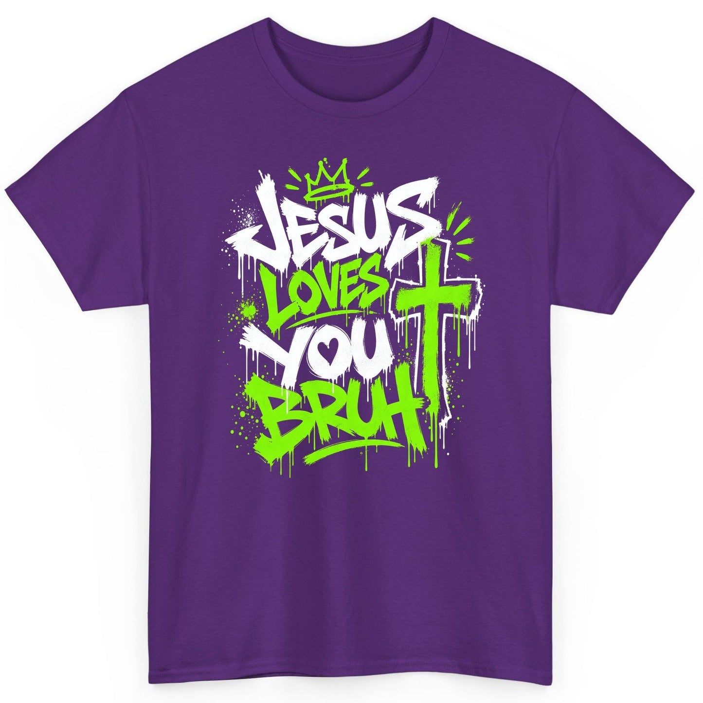 Jesus Loves You Bruh Christian T-Shirt - product mockup - Purple