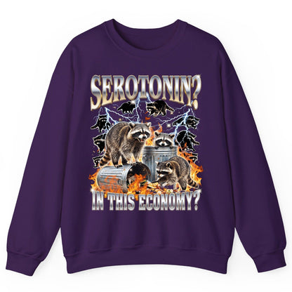 Serotonin in This Economy? raccoons Sweatshirt Purple product mockup