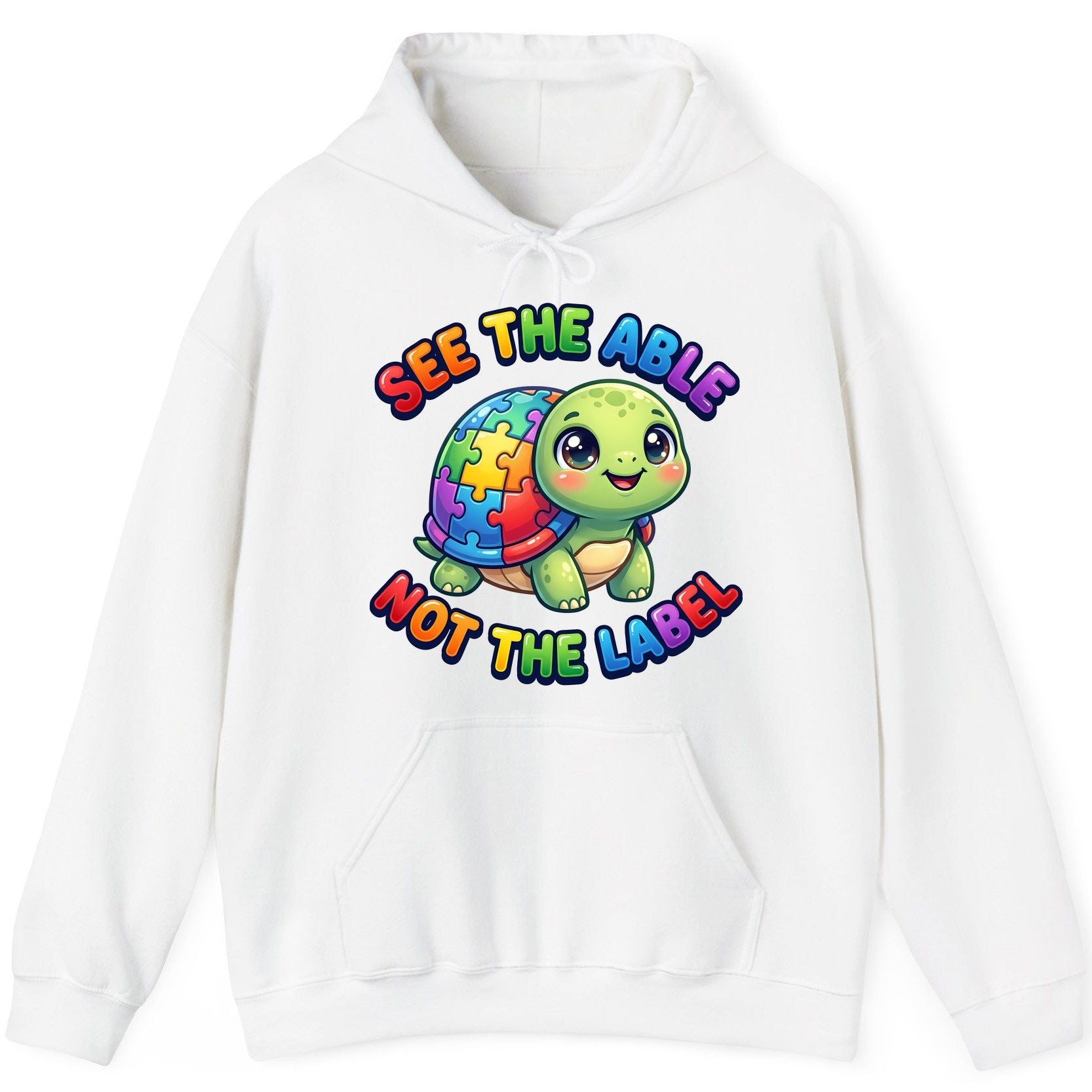 SEE THE ABLE NOT THE LABEL Autism Awareness Hoodie - product mockup - White