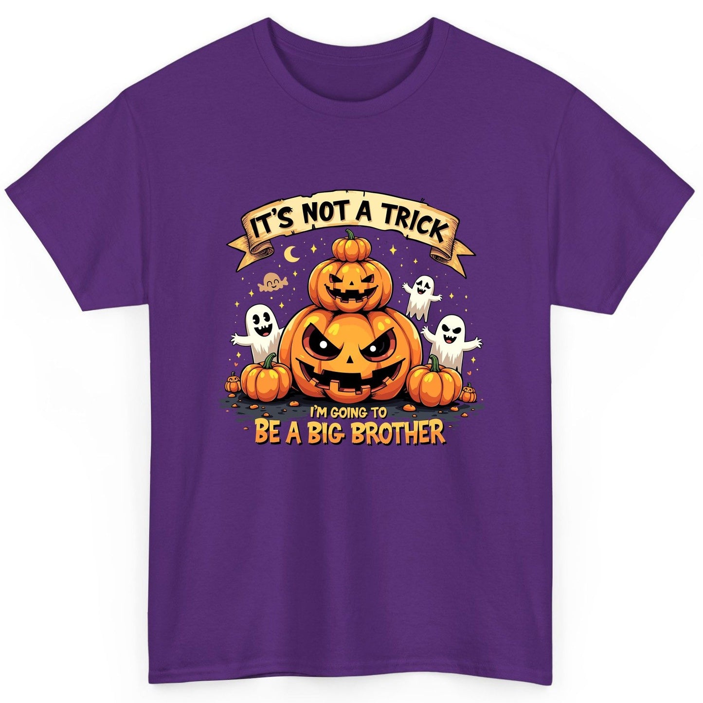 It's Not a Trick I'm Going to Be a Big Brother Halloween pregnancy announcement T-Shirt Purple product mockup