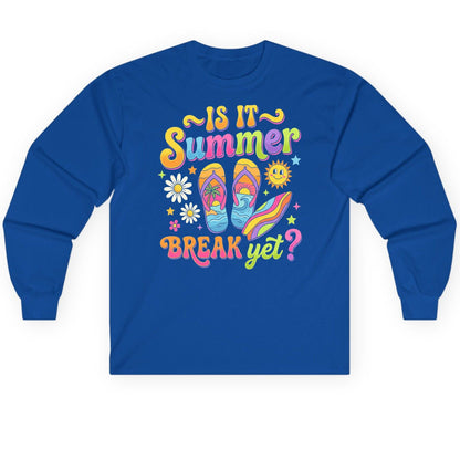 Is It Summer Break Yet Retro Vacation Long Sleeve Tee - product mockup - Royal