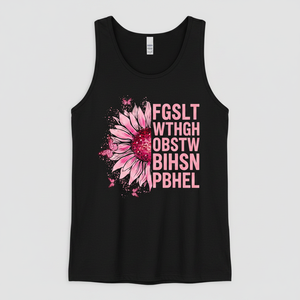 Breast Cancer Awareness Pink Sunflower Eye Chart Tank Top - Black