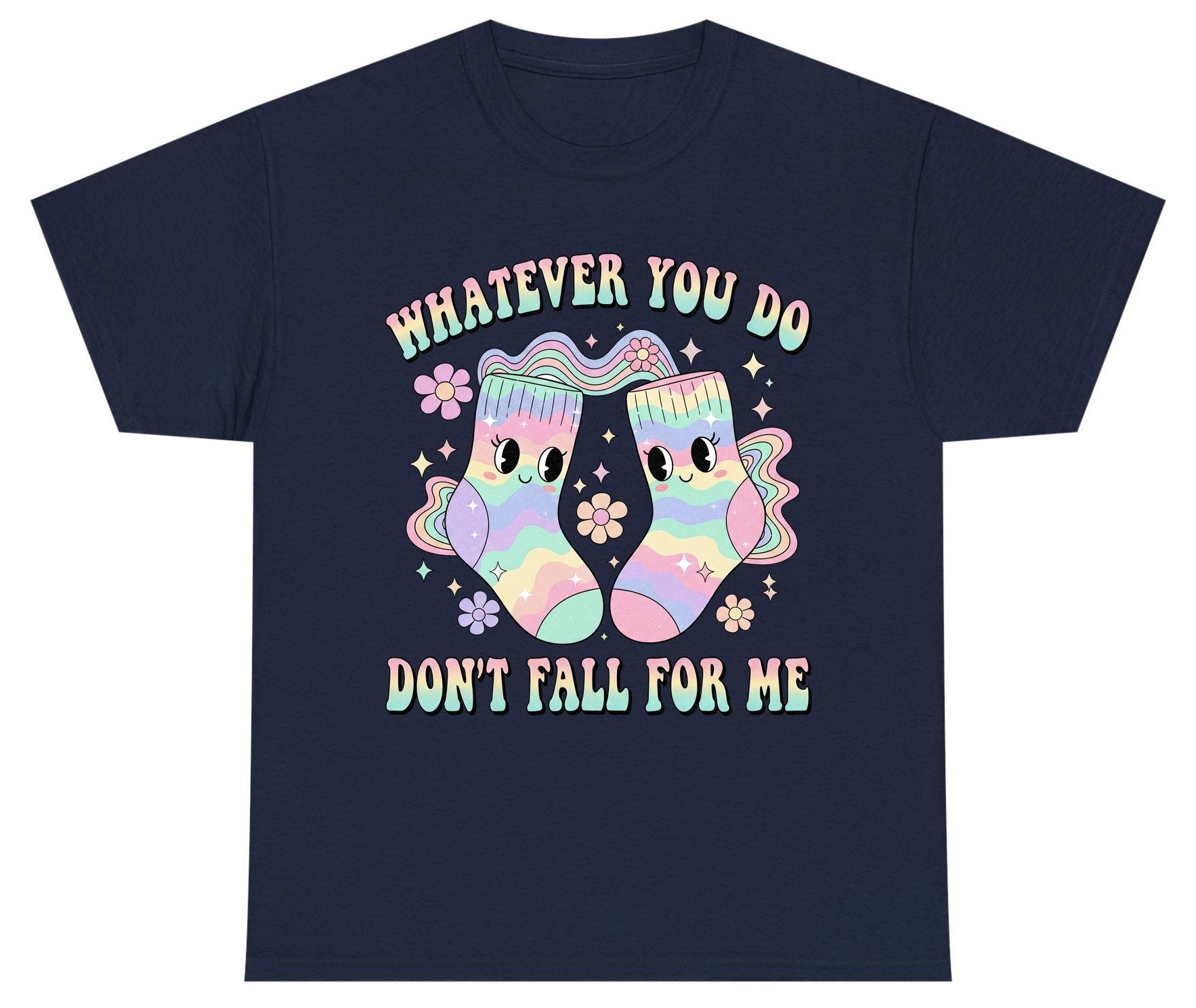 Whatever You Do Don't Fall for Me funny socks Youth T-Shirt Navy product mockup