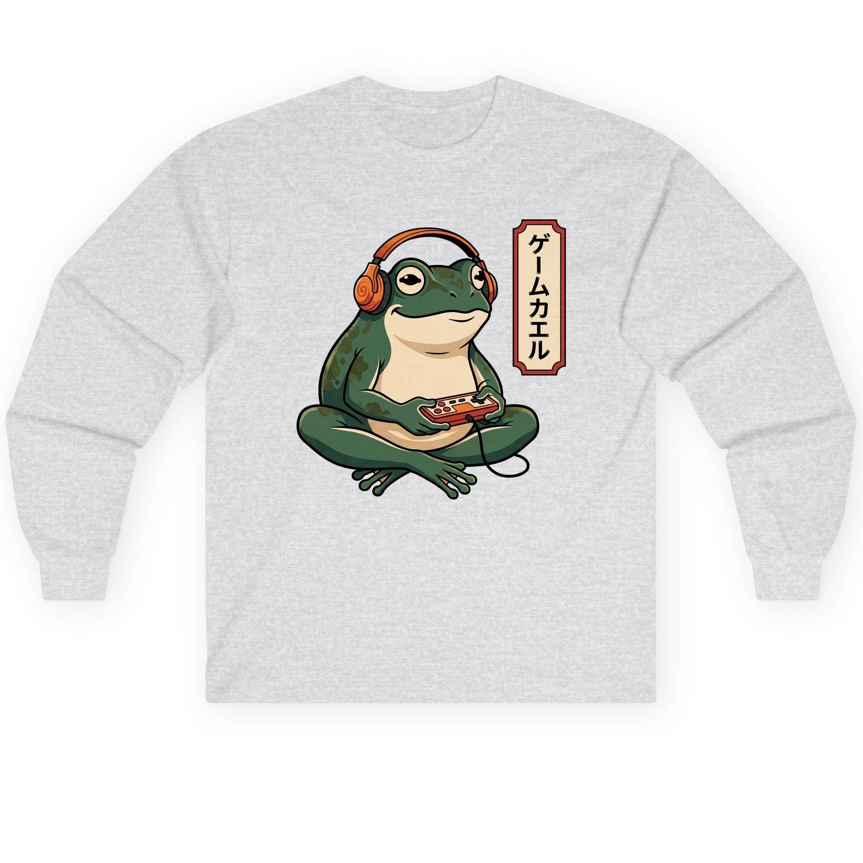ゲームカエル gamer frog Long Sleeve Tee Ash product mockup