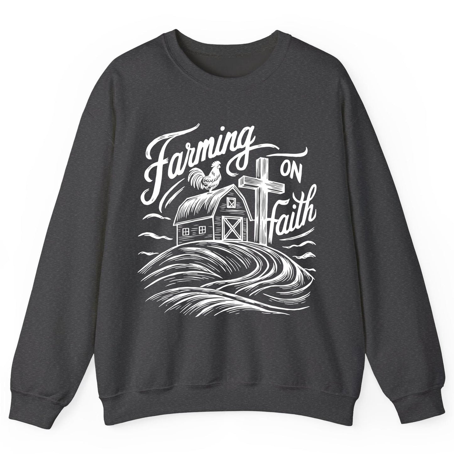 Farming on Faith christian farming Sweatshirt Dark Heather product mockup