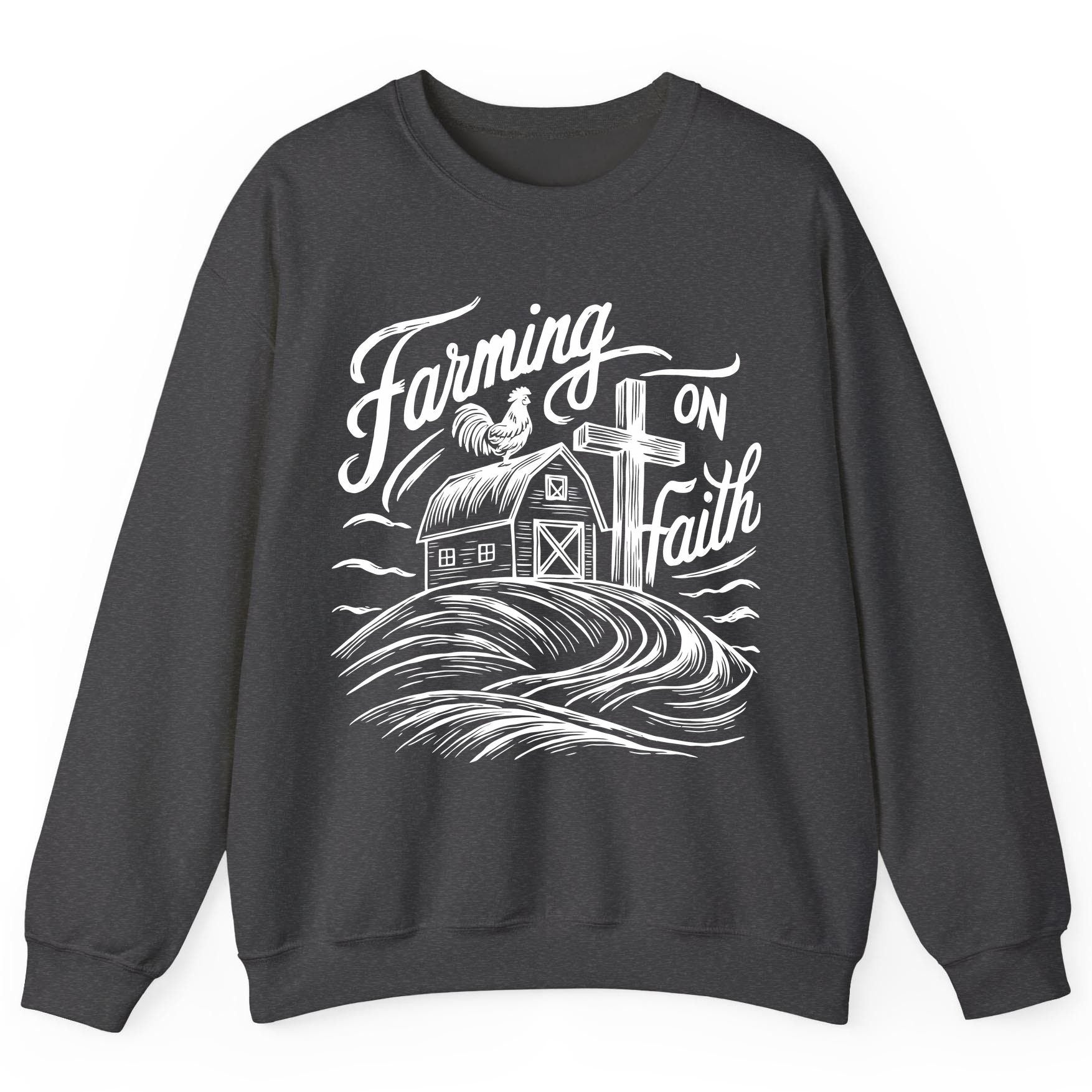 Farming on Faith christian farming Sweatshirt Dark Heather product mockup