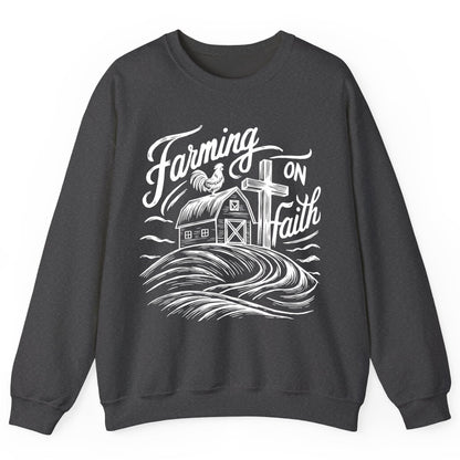 Farming on Faith christian farming Sweatshirt Dark Heather product mockup