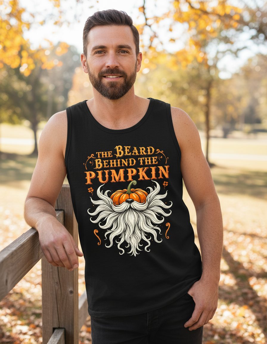 The Beard Behind the Pumpkin bearded dad Tank Top Black lifestyle mockup