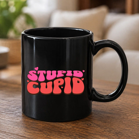 Stupid Cupid anti-Valentine's Day Black Mug Black product mockup