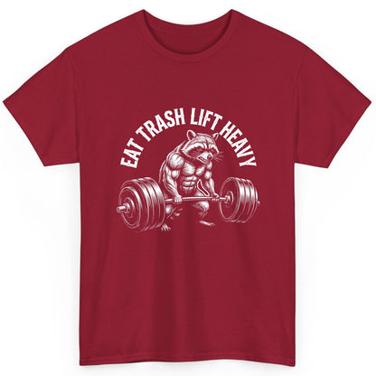 Eat Trash Lift Heavy raccoon T-Shirt Cardinal Red product mockup