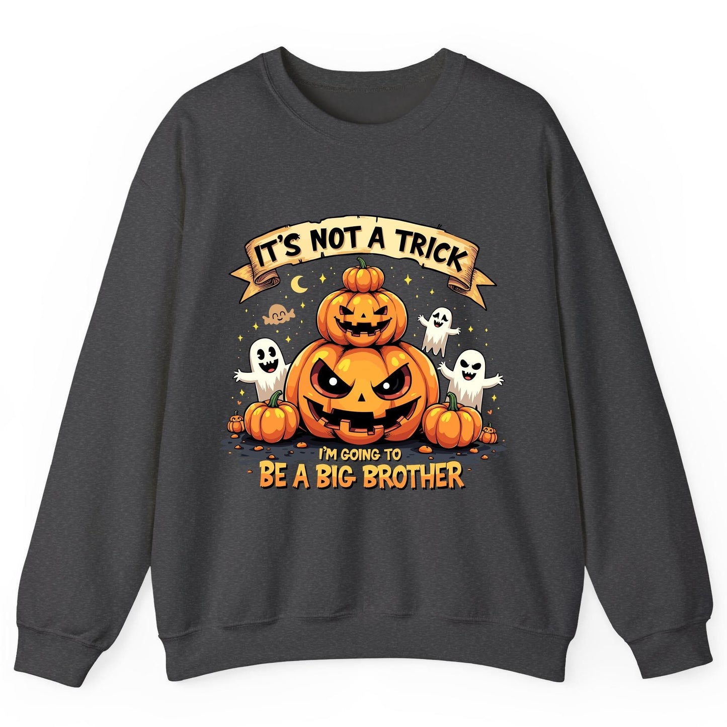 It's Not a Trick I'm Going to Be a Big Brother Halloween pregnancy announcement Sweatshirt Dark Heather product mockup