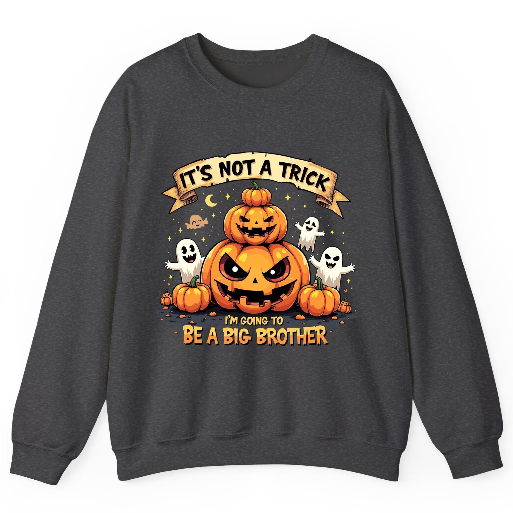 It's Not a Trick I'm Going to Be a Big Brother Halloween pregnancy announcement Sweatshirt Dark Heather product mockup