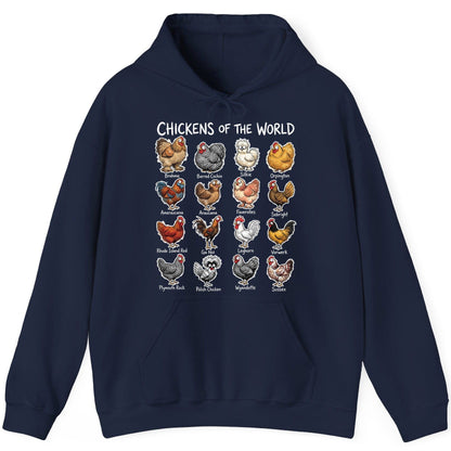 Chickens of the World chicken breeds Hoodie Navy product mockup