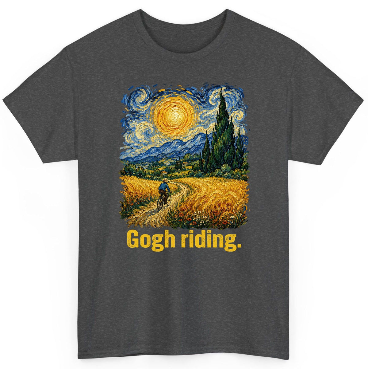 Gogh Riding art parody T-Shirt Dark Heather product mockup