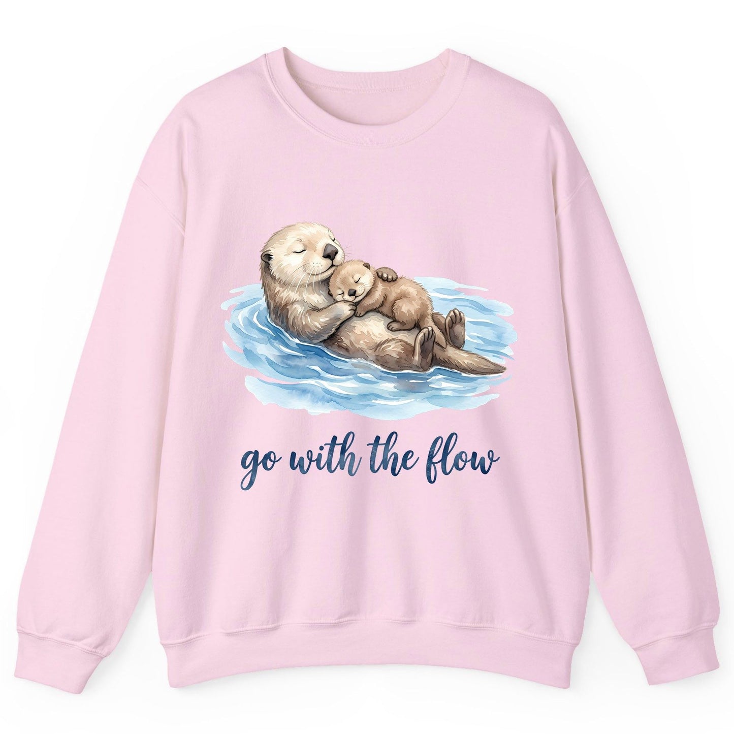 Go with the Flow Sea Otters Sweatshirt - product mockup - Light Pink