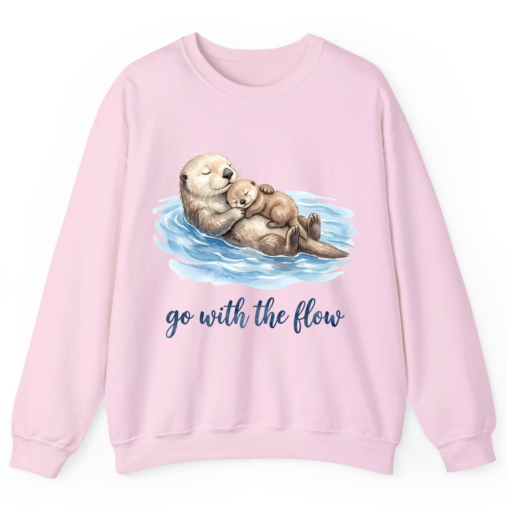 Go with the Flow Sea Otters Sweatshirt - product mockup - Light Pink
